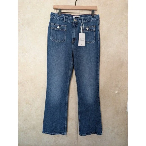 Tommy Hilfiger High Waist Bootcut Jeans Womens 32X30 Blue Denim Patch Pocket - Picture 2 of 14